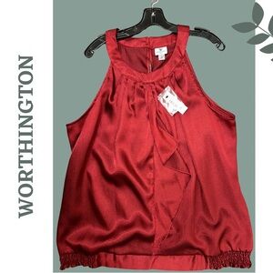 Worthington Red Jacquard Sleeveless Blouse with Elastic Waist Size 2X